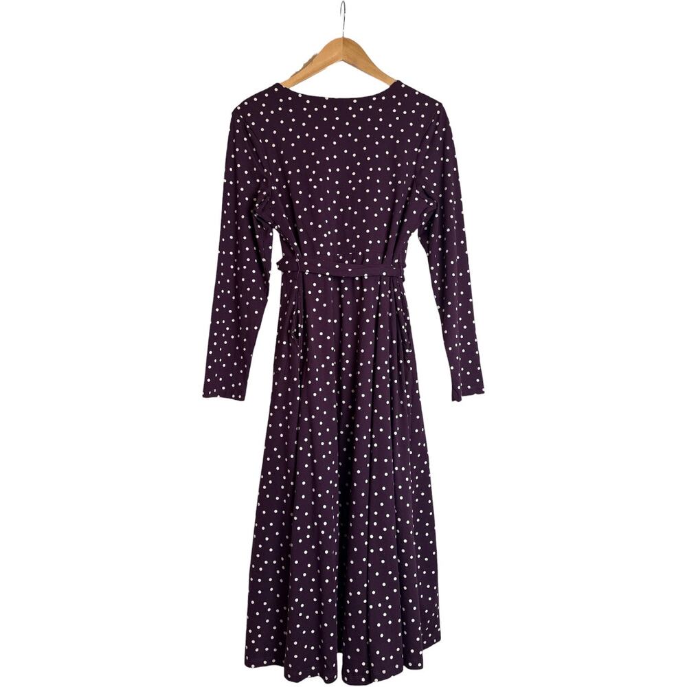 Pact Organic Cotton Surplice Dress XL Purple Polka Dot Tie Waist Midi - Picture 7 of 9
